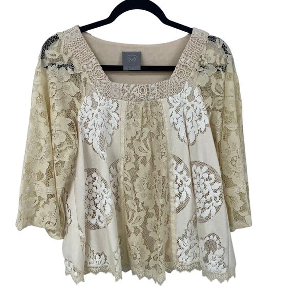 Anthropologie Vanessa Virginia Cream White Floral Lace Square Neck Blouse XS - Picture 1 of 7